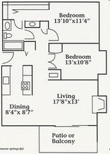 2 Beds, 1 Bath Model floor plan